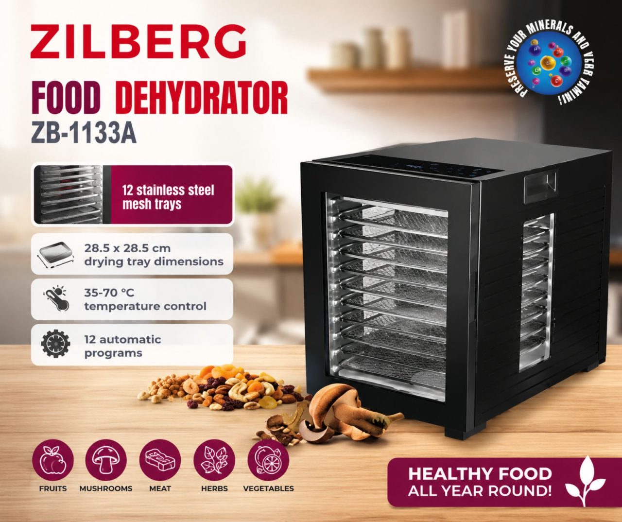 Չիր պատրաստեղ սարք (Сушилки для овощей и фруктов) Zilberg 1133A Megashopping